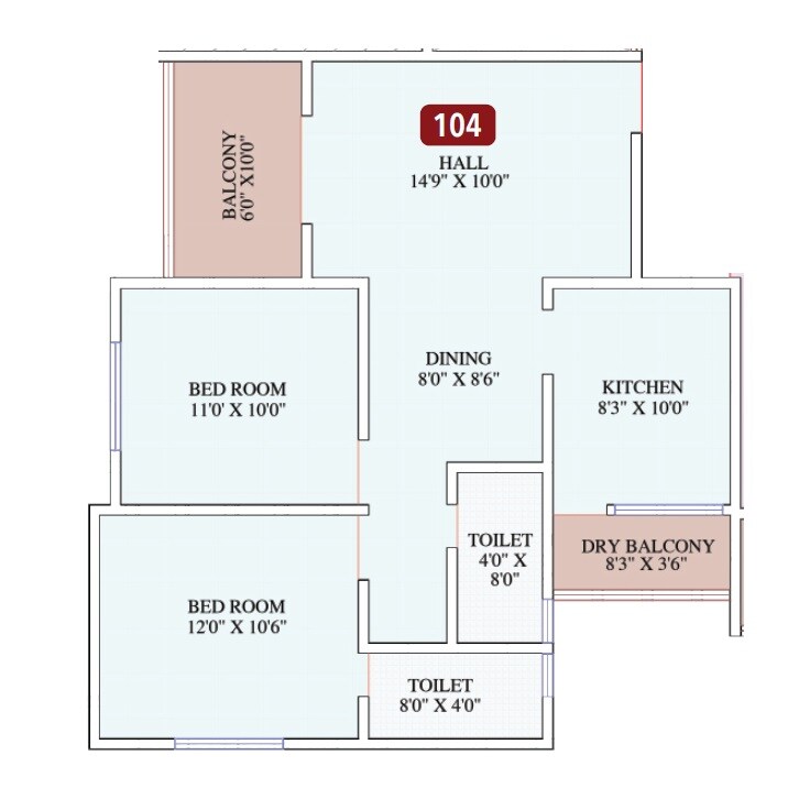 Floor plan of 2 BHK 761 Sq. Ft. Apartment in Shree Sumedhraj Hill View, Pune