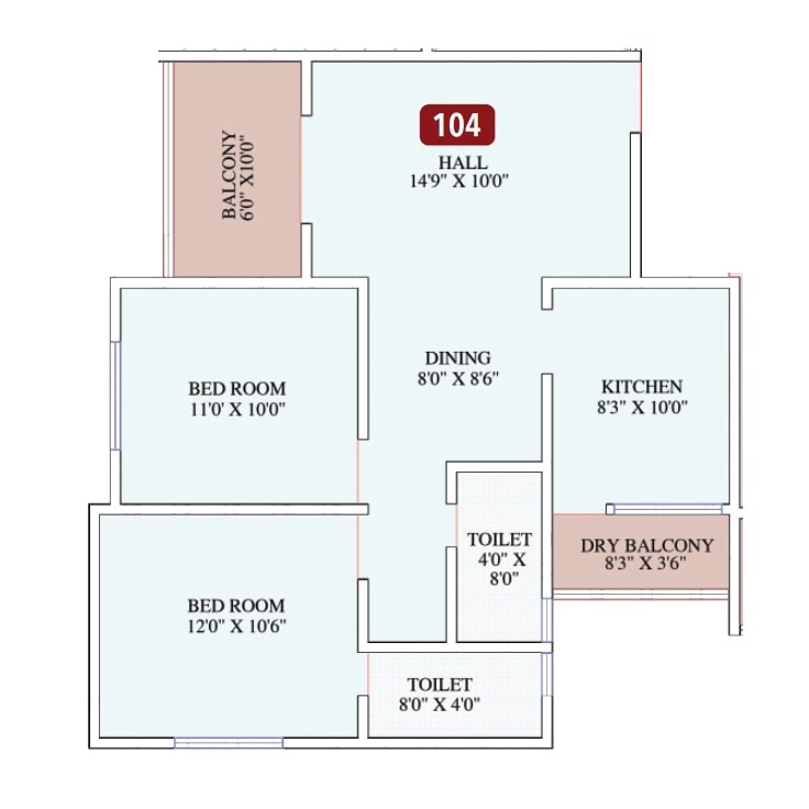 2 BHK 761 Sq. Ft. Apartment