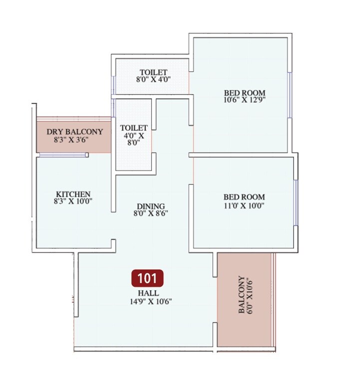 Floor plan of 2 BHK 774 Sq. Ft. Apartment in Shree Sumedhraj Hill View, Pune