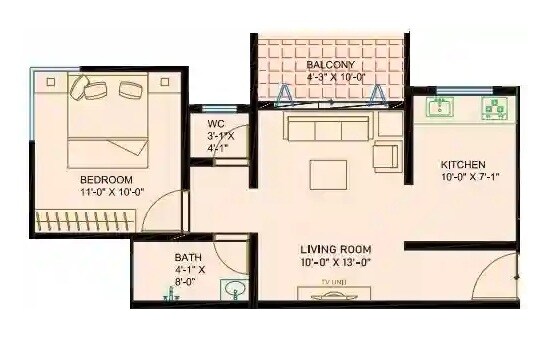 Floor plan of 2 BHK 289 Sq. Ft. Apartment in Shree Sushrut Residency, Pune