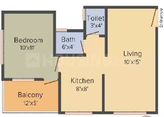 Floor plan of 1 BHK 400 Sq. Ft. Apartment in Shree Swami Samarth Serenity, Pune