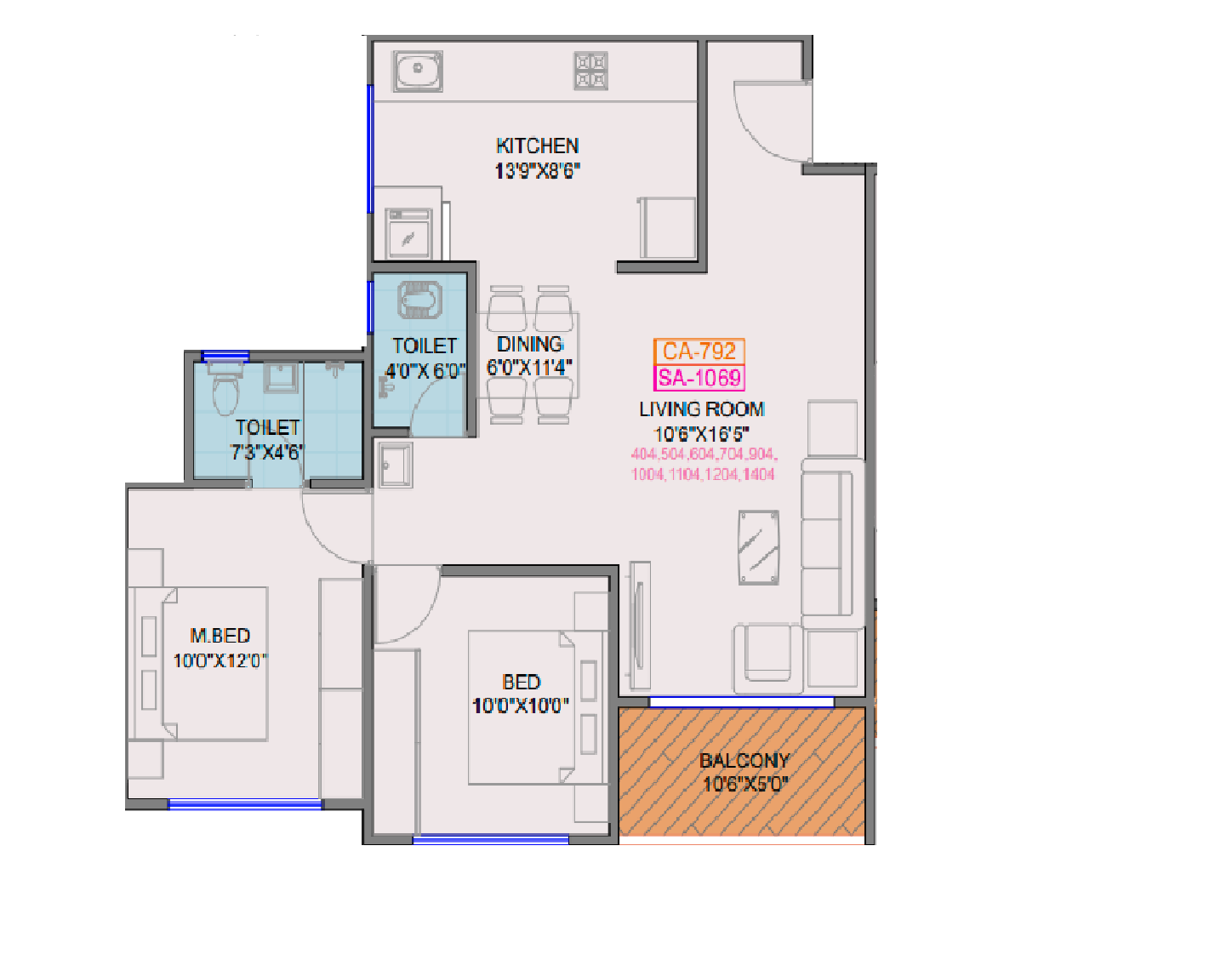 2 BHK 792 Sq. Ft. Apartment