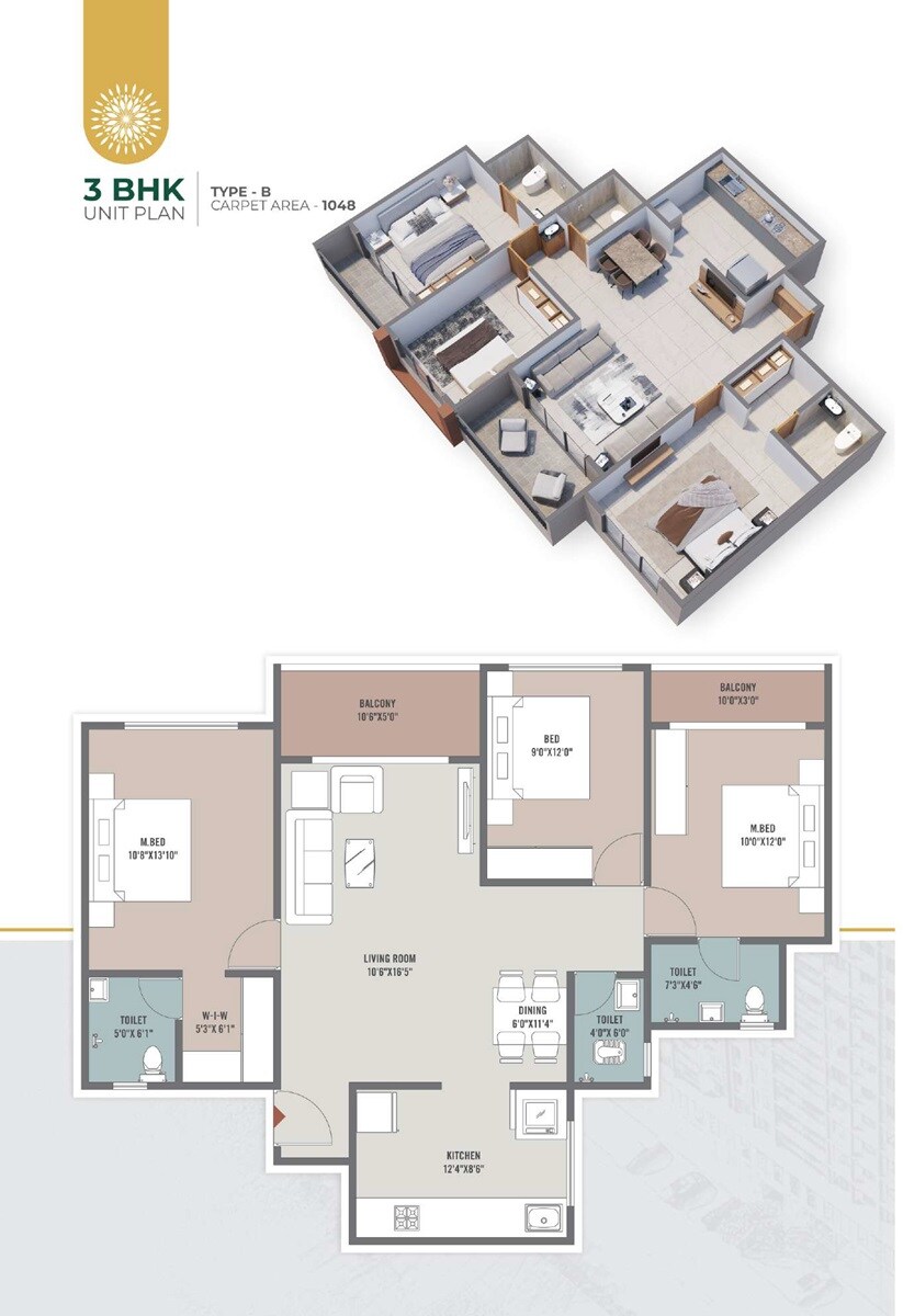 3 BHK 1048 Sq. Ft. Apartment