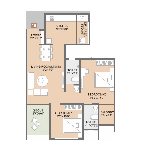 2 BHK 715 Sq. Ft. Apartment in The Shashwat
