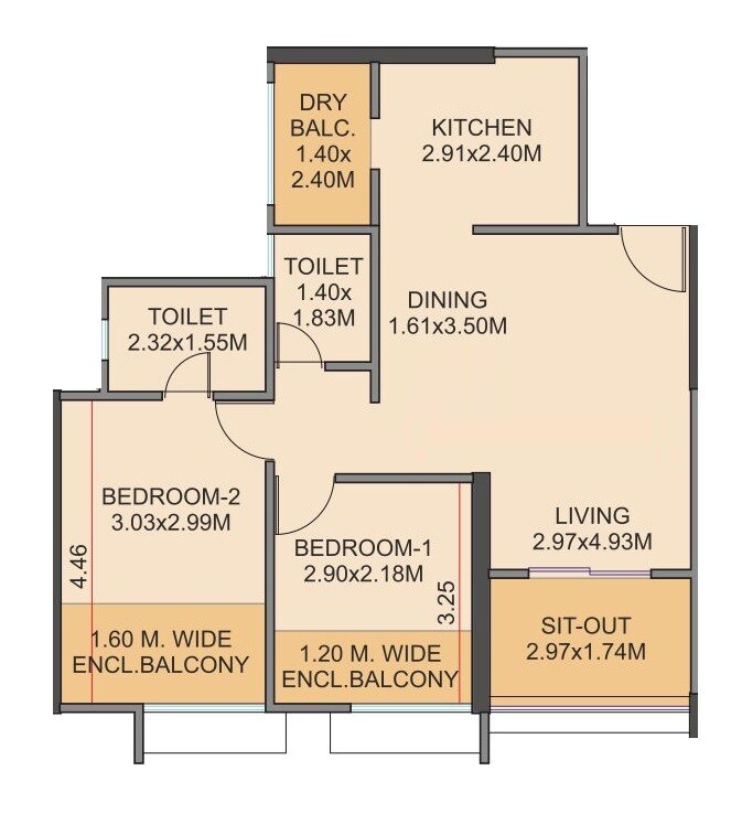 Floor plan of 2 BHK 778 Sq. Ft. Apartment in Shree Venkatesh Graffiti Glover, Pune