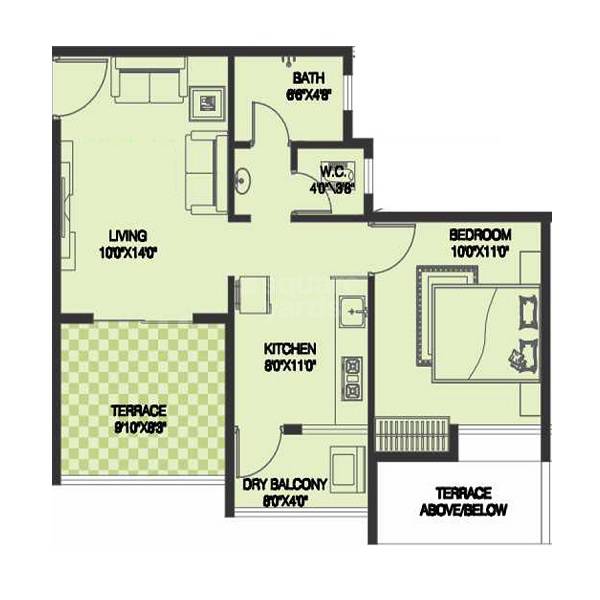 Floor plan of 1 BHK 374 Sq. Ft. Apartment in Shree Venkatesh Joynest, Pune