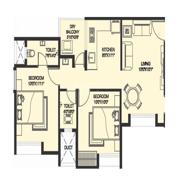Floor plan of 2 BHK 501 Sq. Ft. Apartment in Shree Venkatesh Joynest, Pune