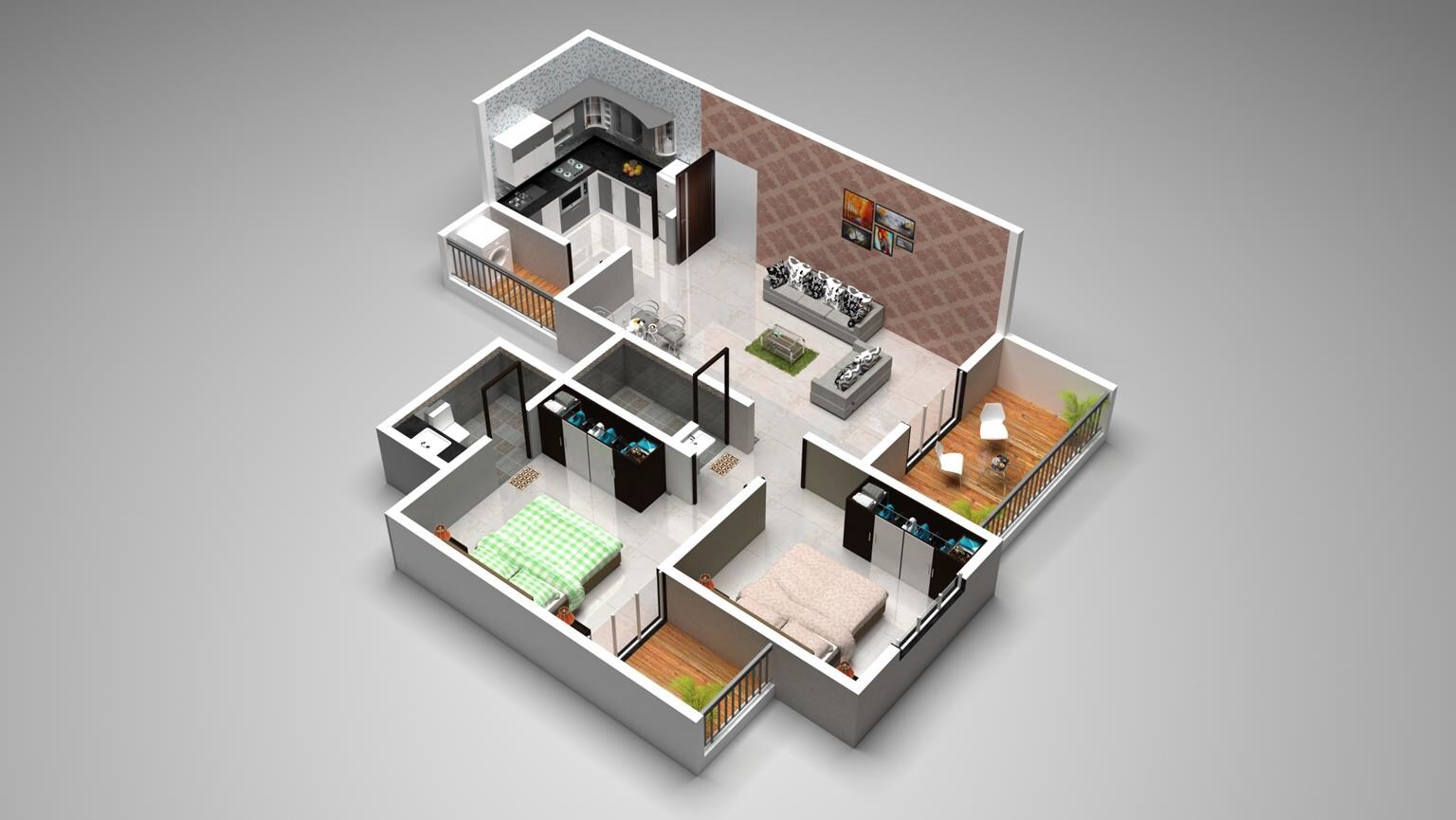 Floor plan of 2 BHK 726 Sq. Ft. Apartment in Shreenath Aikyam, Pune