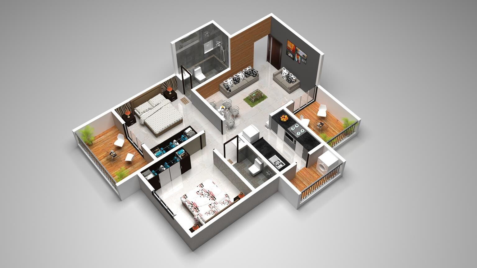 Floor plan of 2 BHK 729 Sq. Ft. Apartment in Shreenath Aikyam, Pune