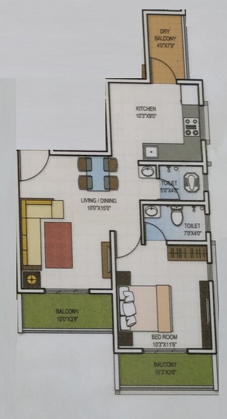 Floor plan of 1 BHK 452 Sq. Ft. Apartment in Shreeram Kalash, Pune