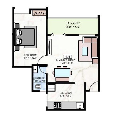 Floor plan of 1 BHK 458 Sq. Ft. Apartment in Shreeram Shivalay, Pune
