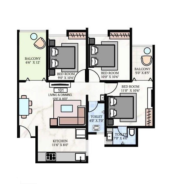 Floor plan of 2 BHK 738 Sq. Ft. Apartment in Shreeram Shivalay, Pune