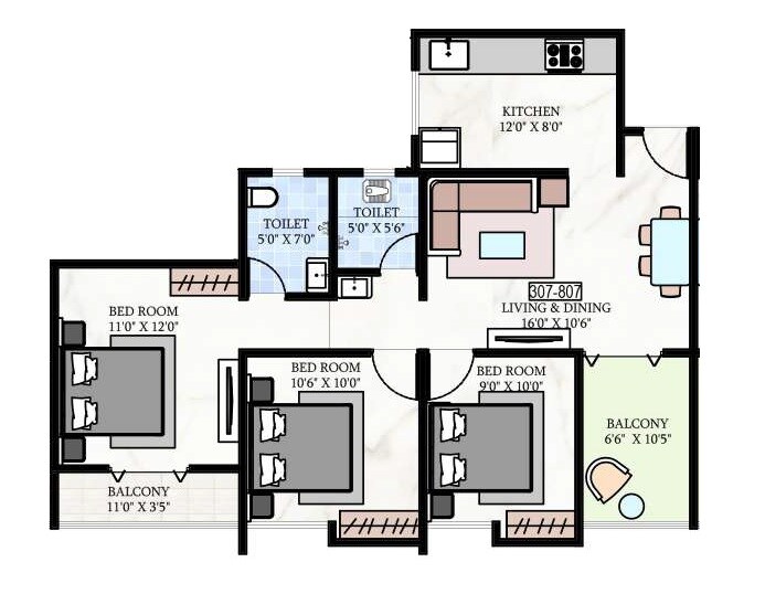 2 BHK 787 Sq. Ft. Apartment