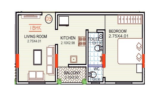 Floor plan of 1 BHK 402 Sq. Ft. Apartment in Shreeyash Madhav Park, Pune
