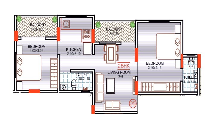 Floor plan of 2 BHK 626 Sq. Ft. Apartment in Shreeyash Madhav Park, Pune