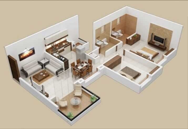 Floor plan of 2 BHK 970 Sq. Ft. Apartment in Shreeyash Shree Woods, Pune