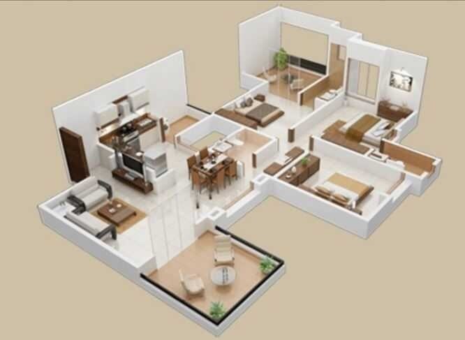 Floor plan of 3 BHK 1373 Sq. Ft. Apartment in Shreeyash Shree Woods, Pune