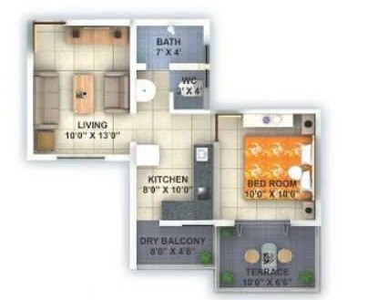 1 BHK 600 Sq. Ft. Apartment