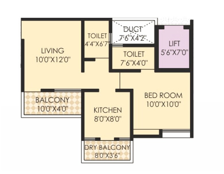 Floor plan of 1 BHK Apartment - 484 sq. ft. in Shri Balaji Siddhi, Pune