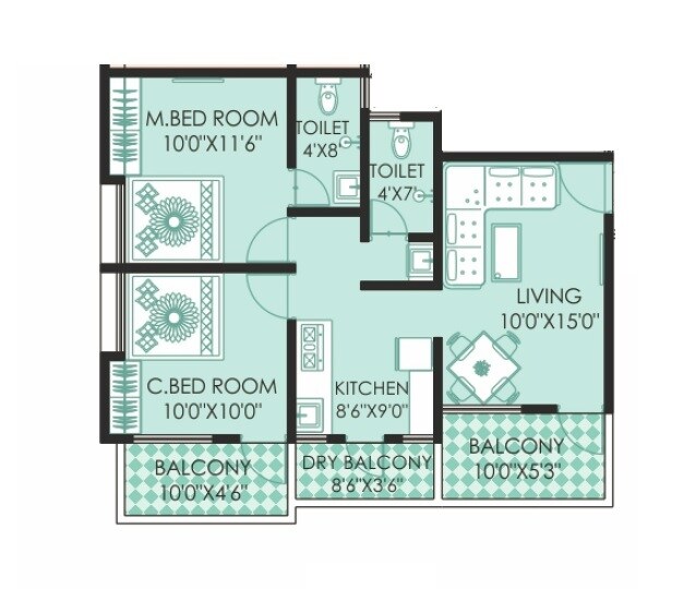 Floor plan of 2 BHK Apartment - 725 sq. ft. in Shri Balaji Siddhi, Pune