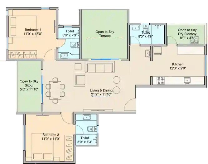 Floor plan of 2 BHK 741 Sq. Ft. Apartment in Shri Chandradeep Apartments, Pune