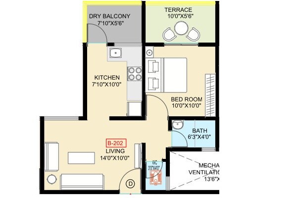 Floor plan of 1 BHK 506 Sq. Ft. Apartment in Shri Icon, Pune