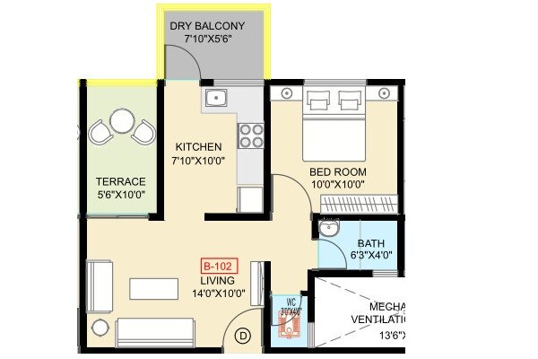 Floor plan of 1 BHK 486 Sq. Ft. Apartment in Shri Icon, Pune