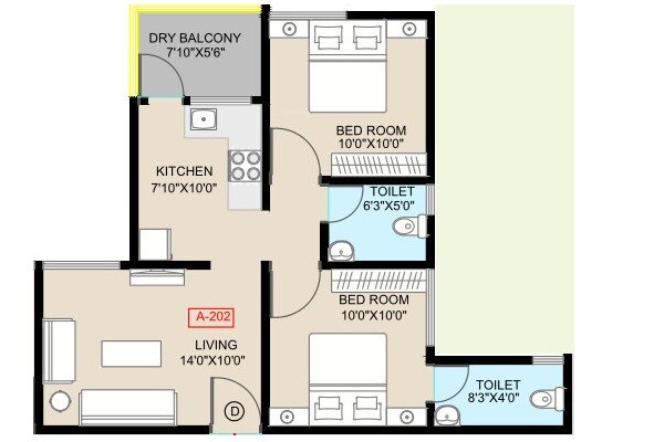 Floor plan of 2 BHK 598 Sq. Ft. Apartment in Shri Icon, Pune