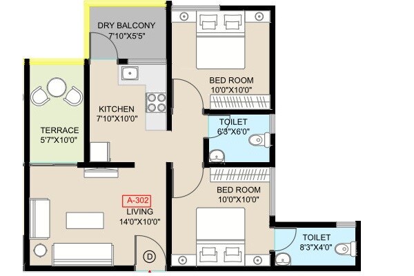 Floor plan of 2 BHK 671 Sq. Ft. Apartment in Shri Icon, Pune