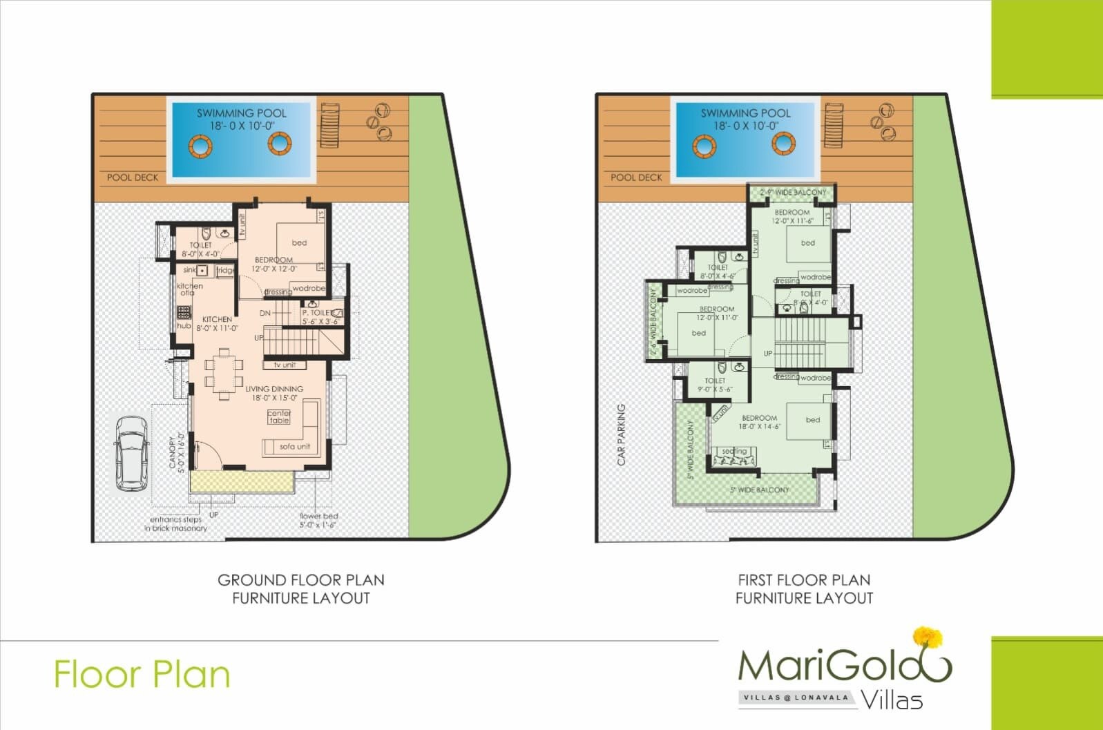 Floor plan of 4 BHK 1850 Sq. Ft. Villa in Shri Marigold Villas, Pune