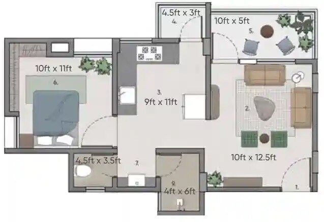 Floor plan of 1 BHK Apartment - 448 sq. ft. in Shri Mathura Tower, Pune
