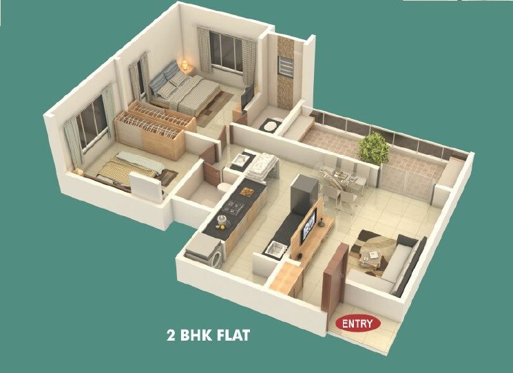 Floor plan of 2 BHK Apartment - 728 sq. ft. in Shri Radhe Krishna, Pune