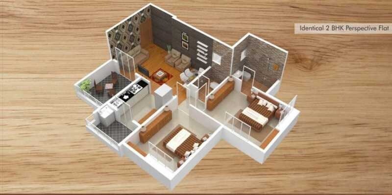 Floor plan of 2 BHK 495 Sq. Ft. Apartment in Shri Rosewood Park, Pune