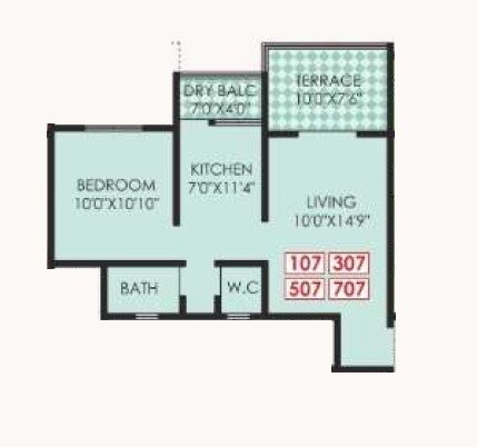 Floor plan of 1 BHK 504 Sq. Ft. Apartment in Shri Sadguru Kalpak Shrusti, Pune