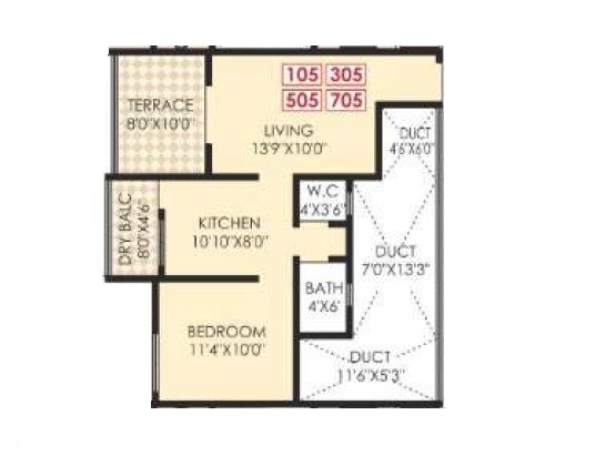 Floor plan of 1 BHK 648 Sq. Ft. Apartment in Shri Sadguru Kalpak Shrusti, Pune