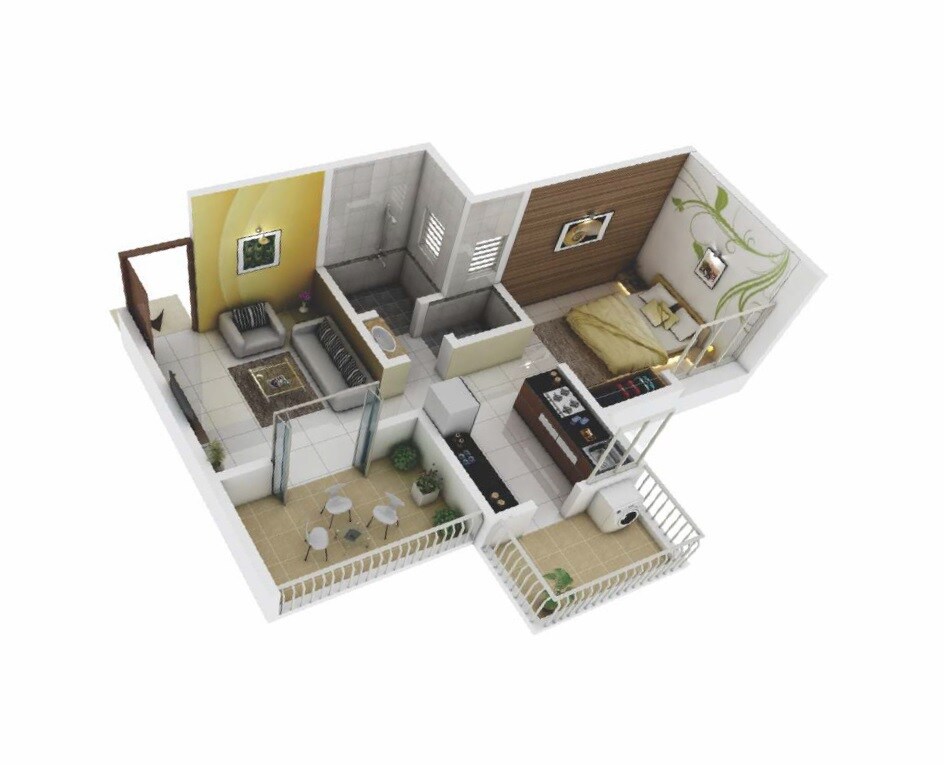 Floor plan of 1 BHK Apartment - 407 sq. ft. in Shri Sai Hills, Pune