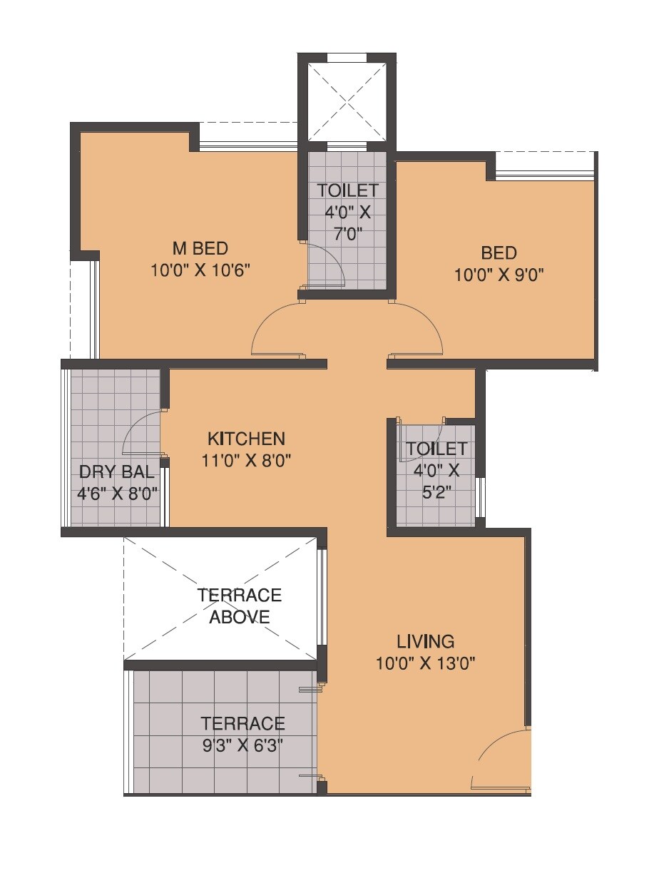 Floor plan of 2 BHK Apartment - 754 sq. ft. in Shri Sai Hills, Pune