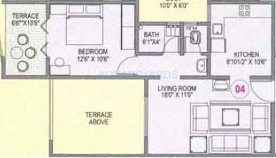 Floor plan of 1 BHK 686 Sq. Ft. Apartment in Shri Siddhivinayak Varad Laxmi Plaza, Pune