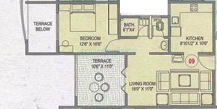 Floor plan of 1 BHK 707 Sq. Ft. Apartment in Shri Siddhivinayak Varad Laxmi Plaza, Pune