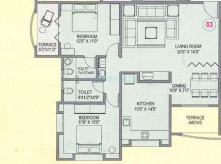 Floor plan of 2 BHK 1146 Sq. Ft. Apartment in Shri Siddhivinayak Varad Laxmi Plaza, Pune