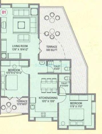 Floor plan of 2 BHK 1195 Sq. Ft. Apartment in Shri Siddhivinayak Varad Laxmi Plaza, Pune