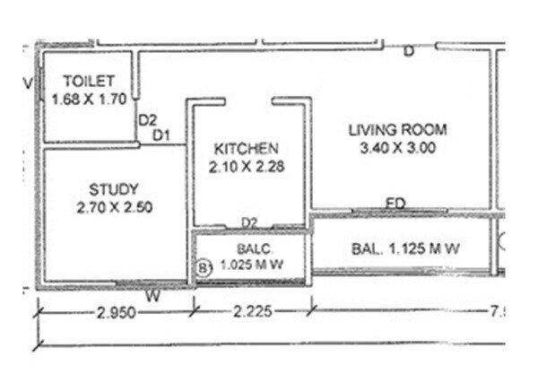 Floor plan of 1 BHK 335 Sq. Ft. Apartment in Shri Tathastu Homes, Pune
