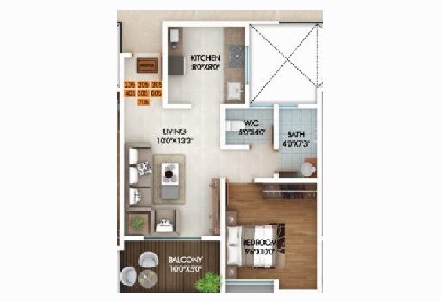 Floor plan of 1 BHK 404 Sq. Ft. Apartment in Shri Twilight Terrace, Pune