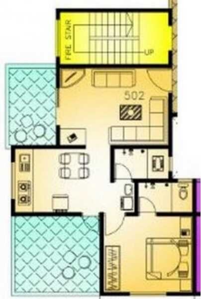 Floor plan of 1 BHK 807 Sq. Ft. Apartment in Shri Vaastu River Glimpse, Pune