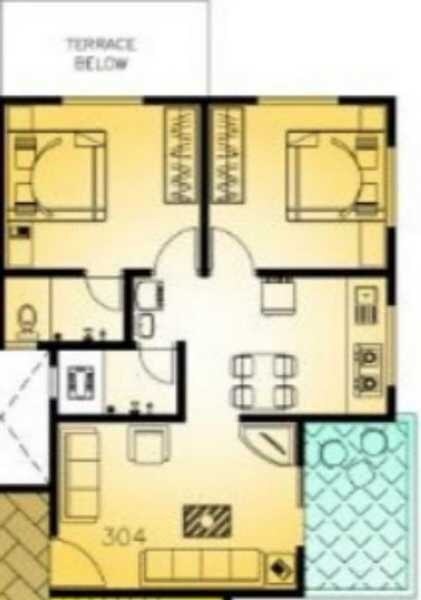 Floor plan of 2 BHK 913 Sq. Ft. Apartment in Shri Vaastu River Glimpse, Pune