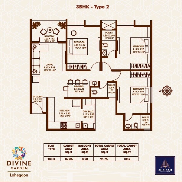 3 BHK 1042 Sq. Ft. Apartment