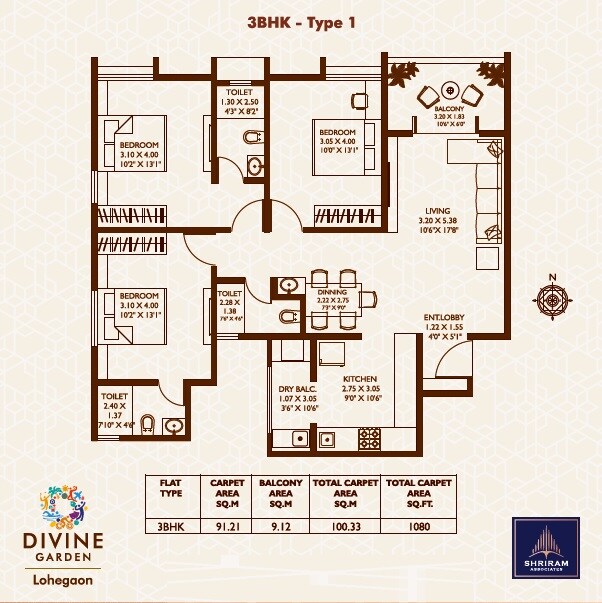 3 BHK 1080 Sq. Ft. Apartment