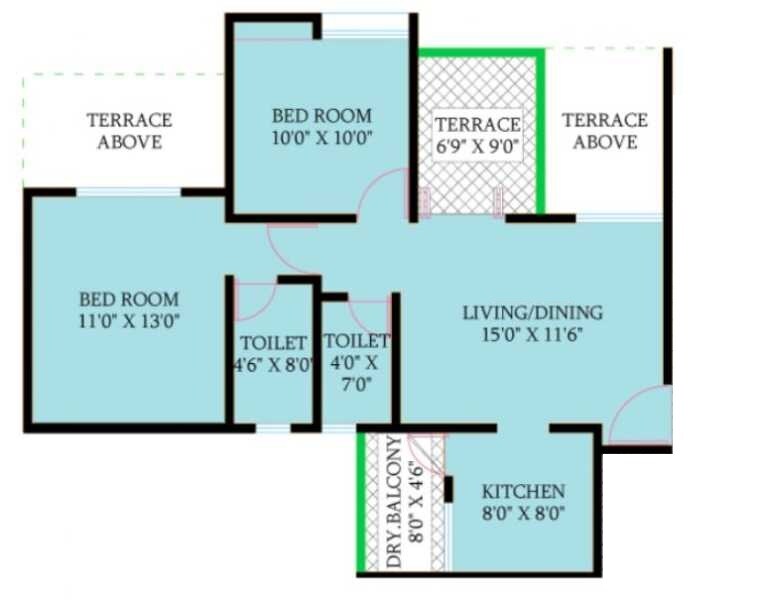 Floor plan of 2 BHK 1120 Sq. Ft. Apartment in Shriram L-Square, Pune