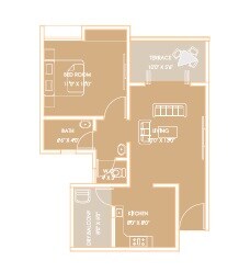 Floor plan of 1 BHK 640 Sq. Ft. Apartment in Shriram Sai Shanti Park, Pune