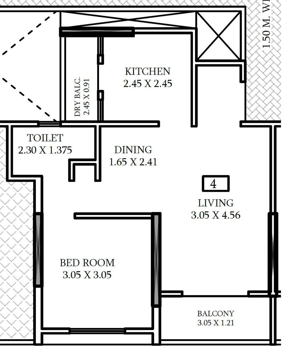 Floor plan of 1 BHK 524 Sq. Ft. Apartment in Shriram Sky Park, Pune